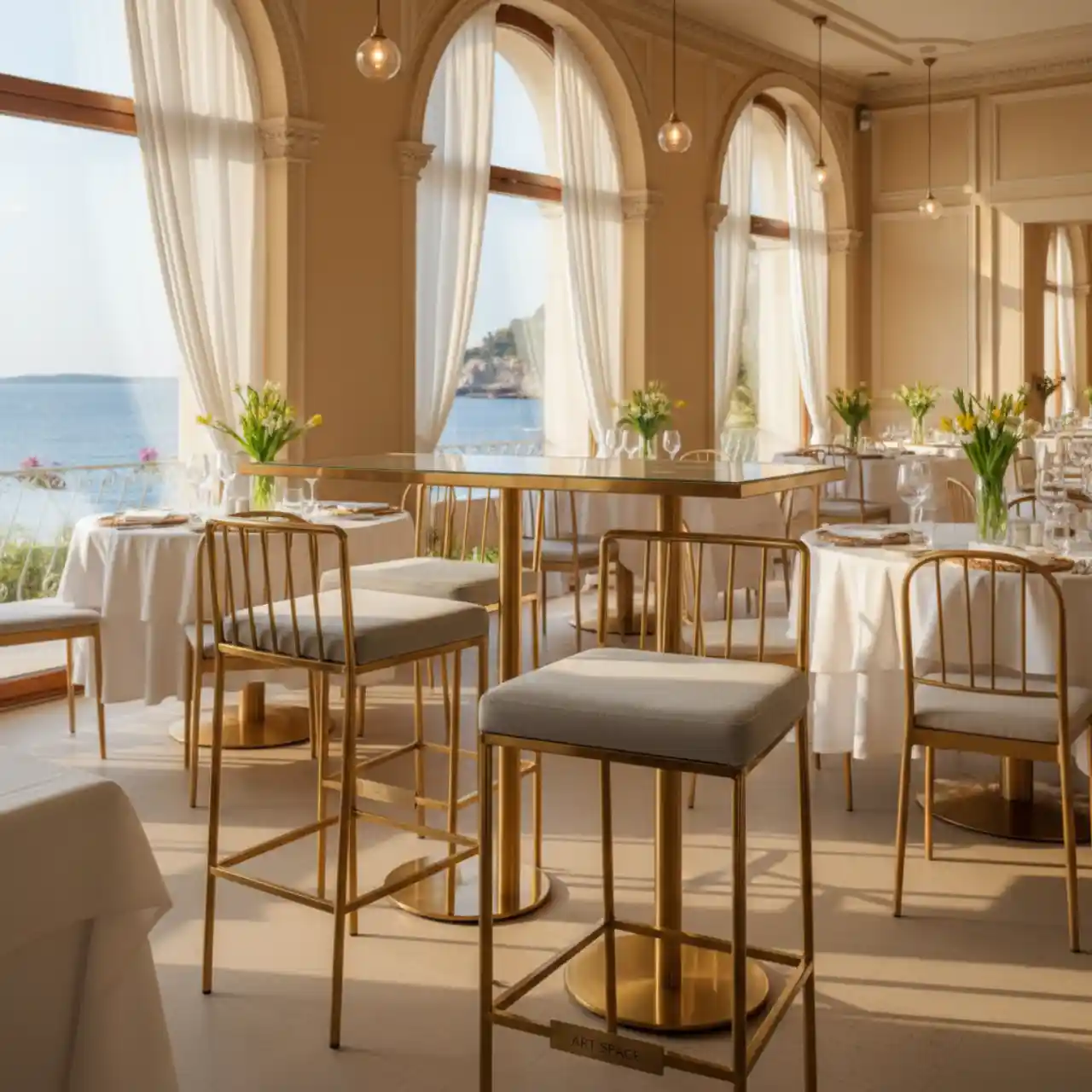 Стул барный Austin White золотой с серой подушкой