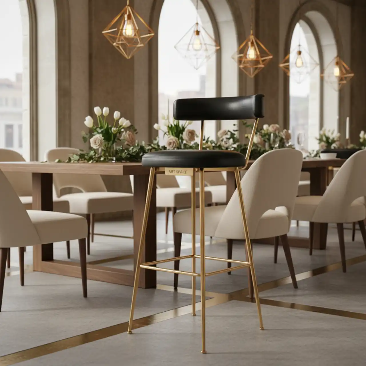 Стул барный Austin black золотого цвета с черной сидушкой