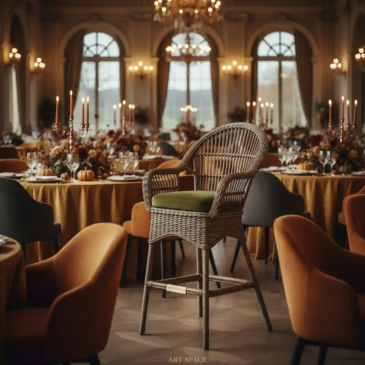 Плетеный барный стул Y390G W78 grey