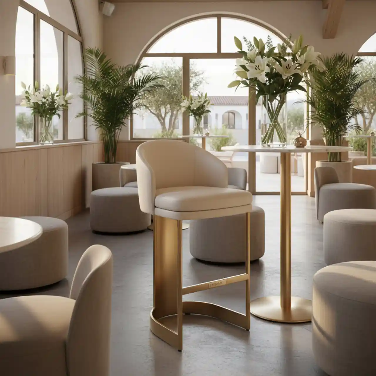 Барный стул Эссель бежевая кожа