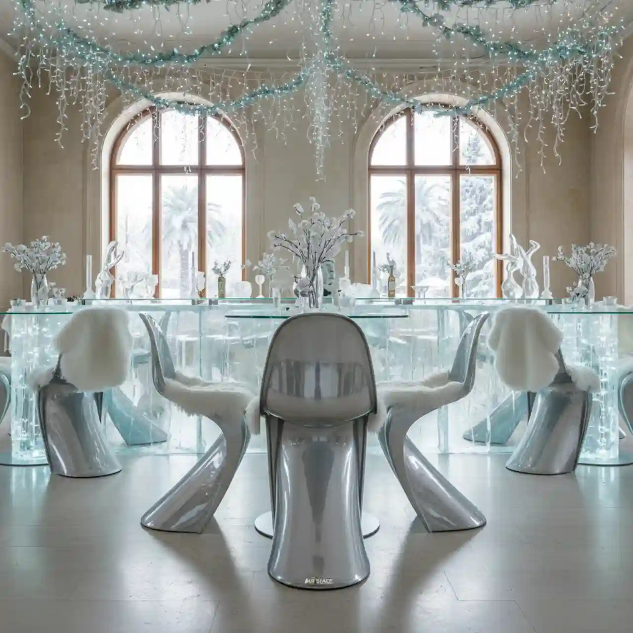 Барный стул серебряный пластиковый Bombo