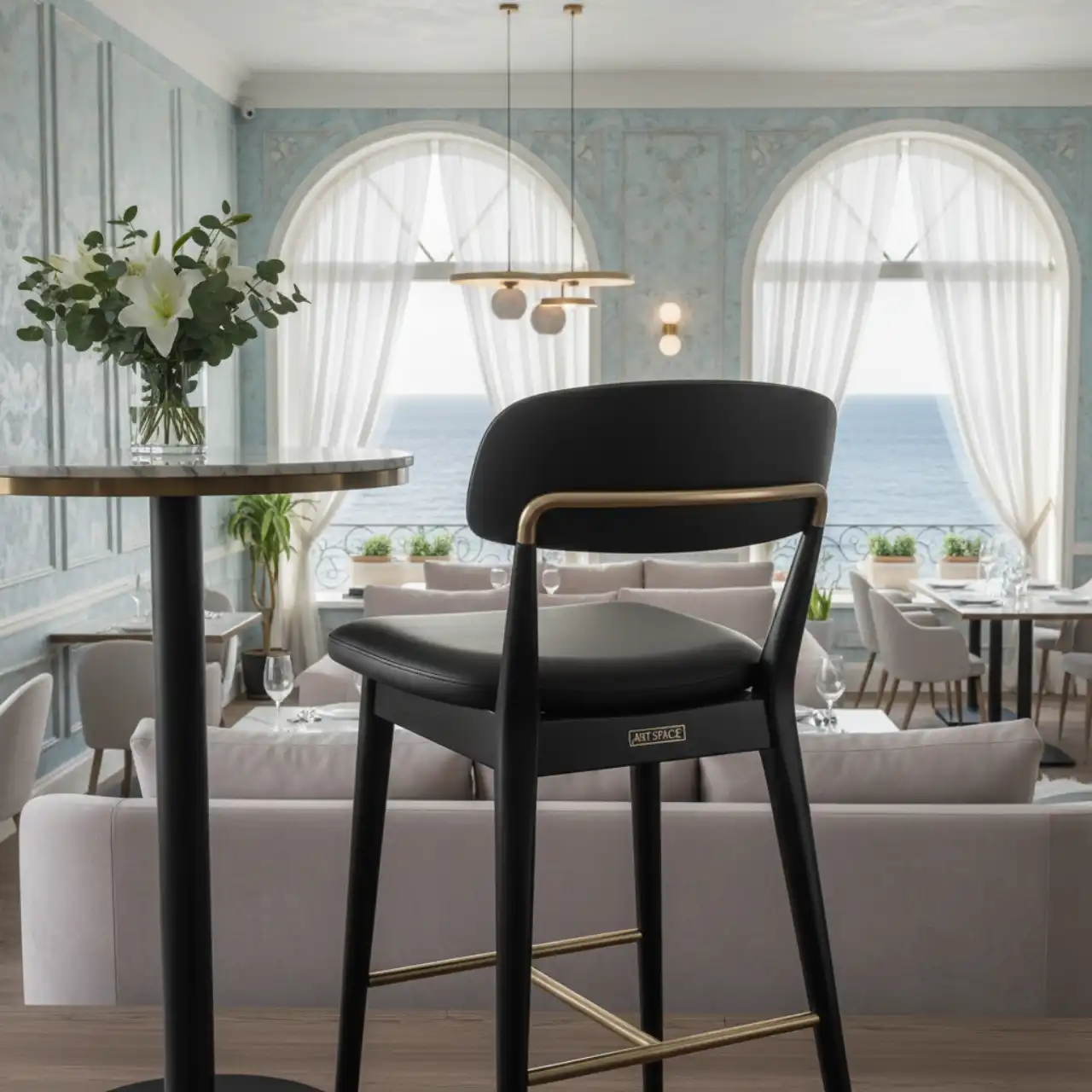 Барный стул черный со спинкой