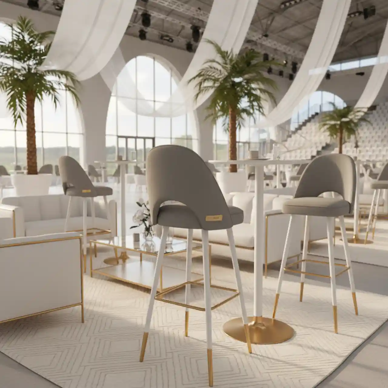 Барный стул Тюльпан серый ножки белые золотые