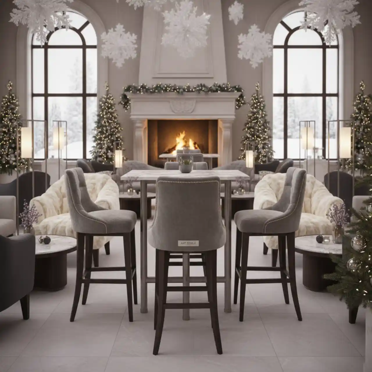 Барный стул Фолкрик серый велюр