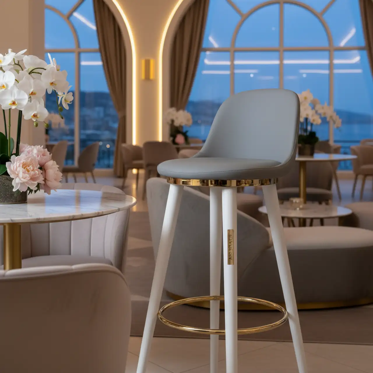 Барный стул Тюльпан серый ножки бело золотые