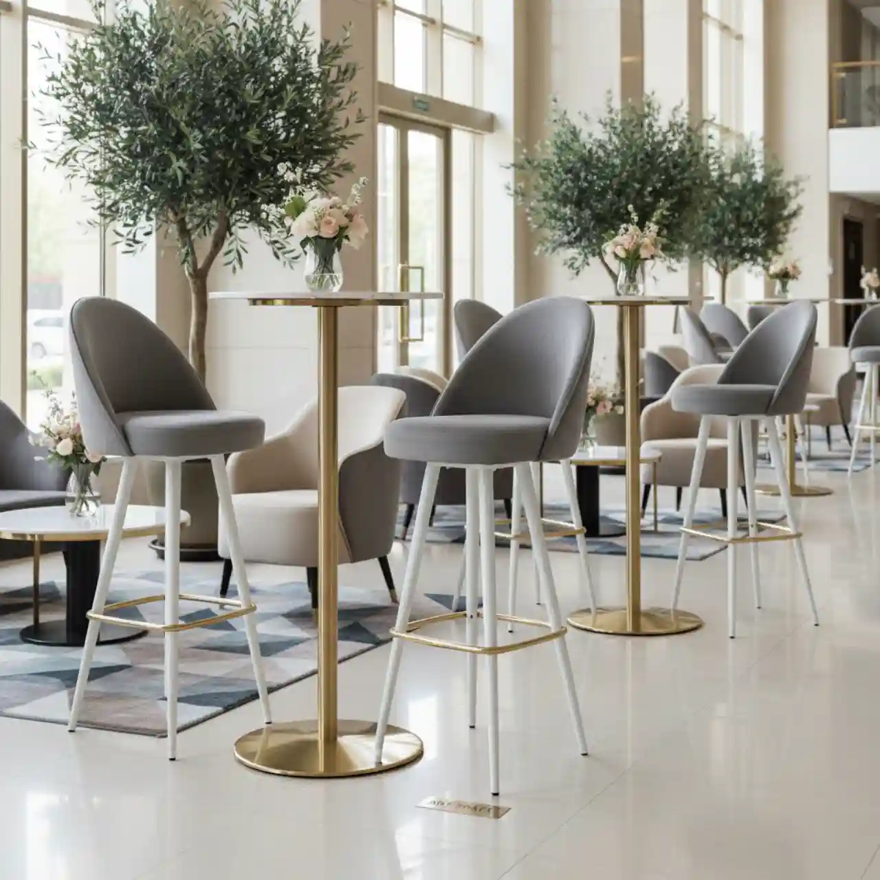 Барный стул Тюльпан серый ножки белые и золотые