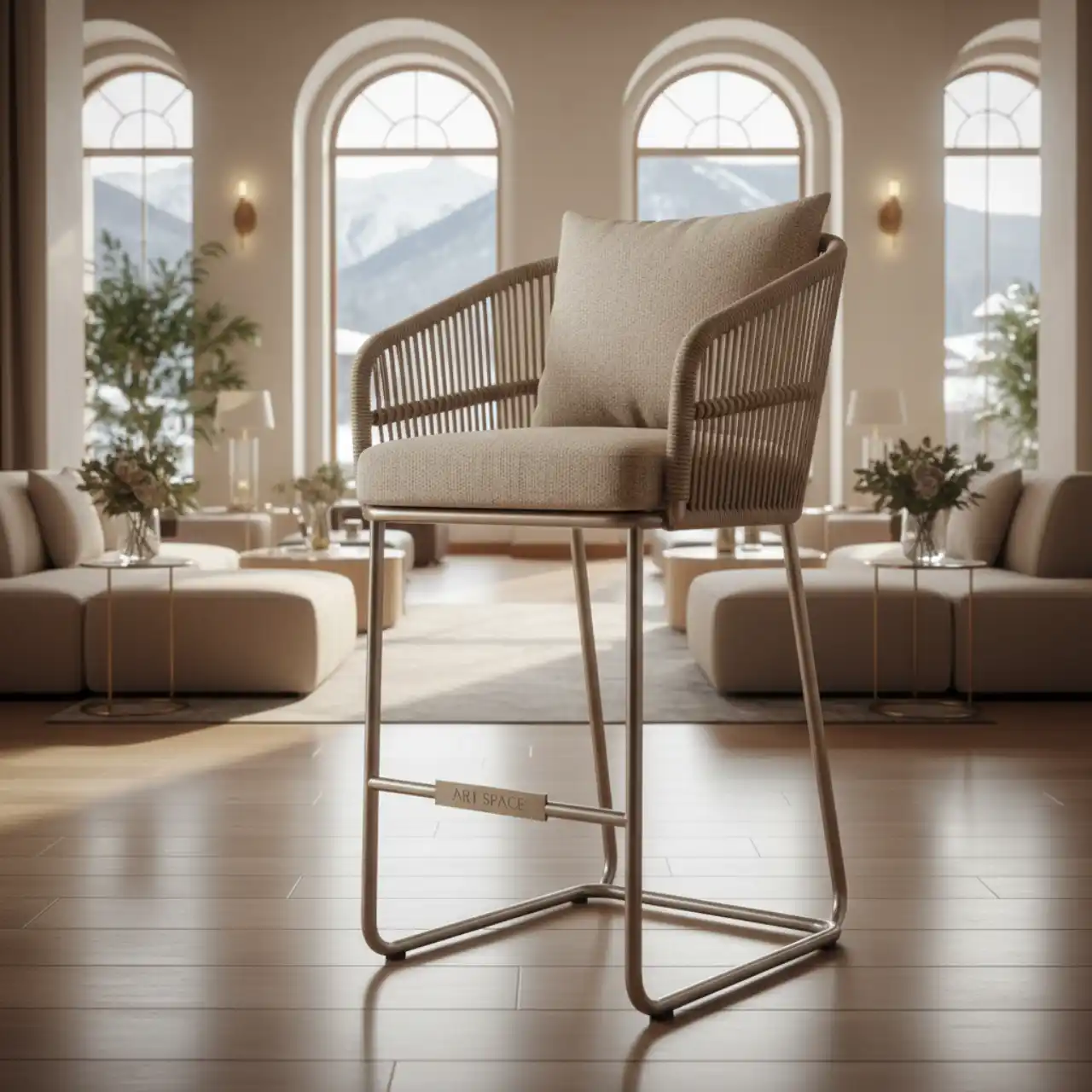 Барный стул Марсель сталь бежевый роуп бежевая ткань