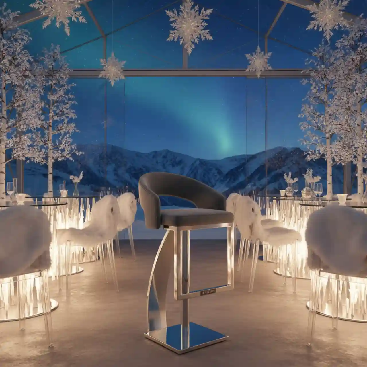 Барный стул серебристый с серой сидушкой Austin