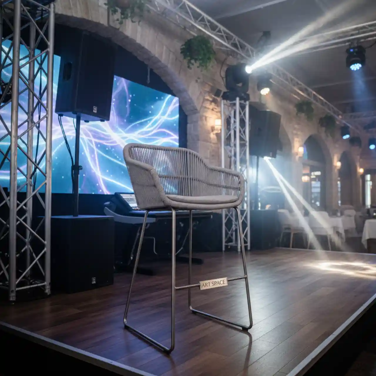 Барный стул плетеный Марсель стальной каркас светло серый