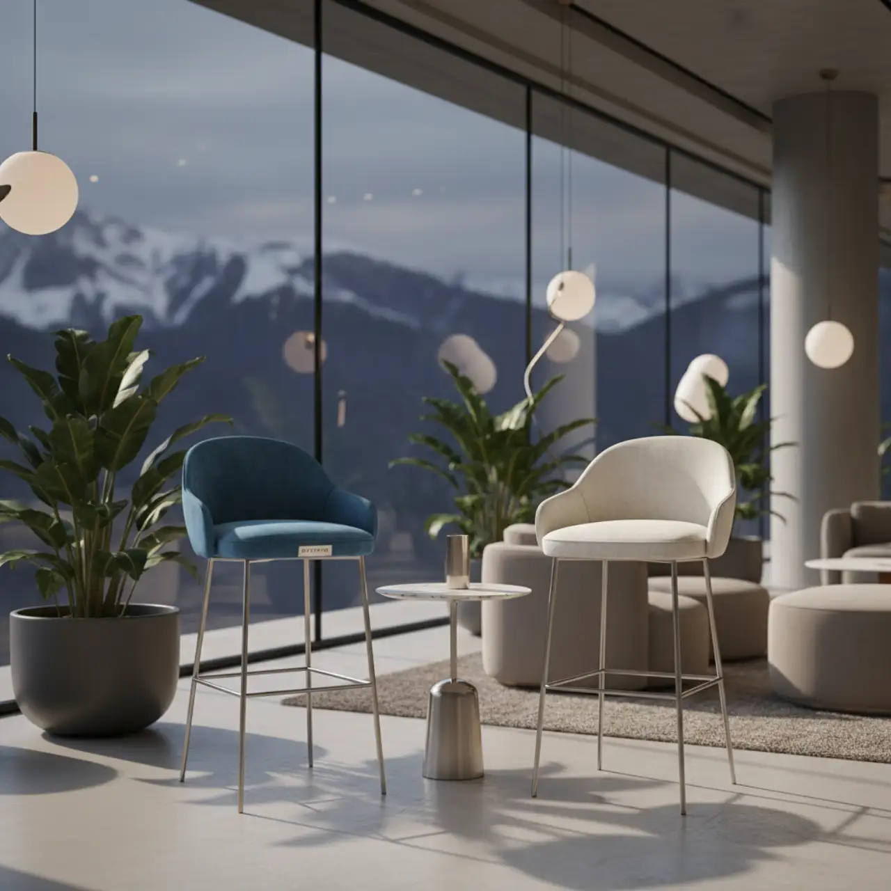 Барный стул Маллин велюр голубой Curtier ocean и белый Curtier linen металлические ножки