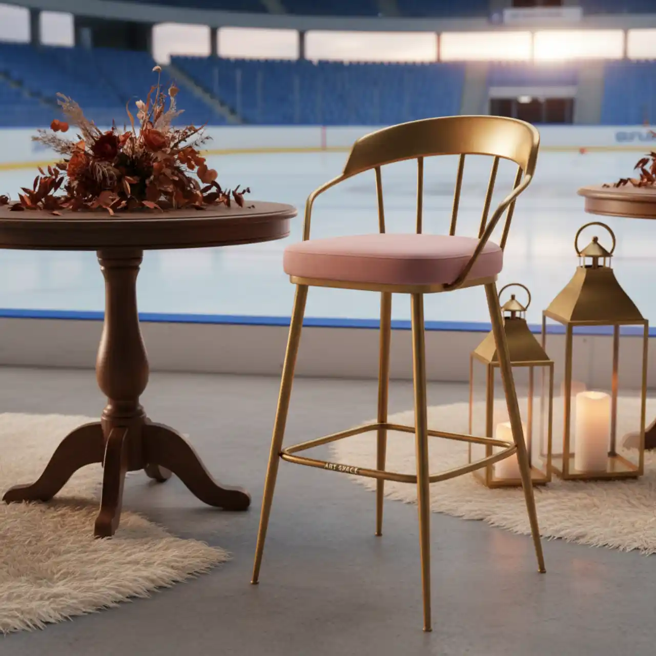 Барный стул золотой с розовой сидушкой Austin rose