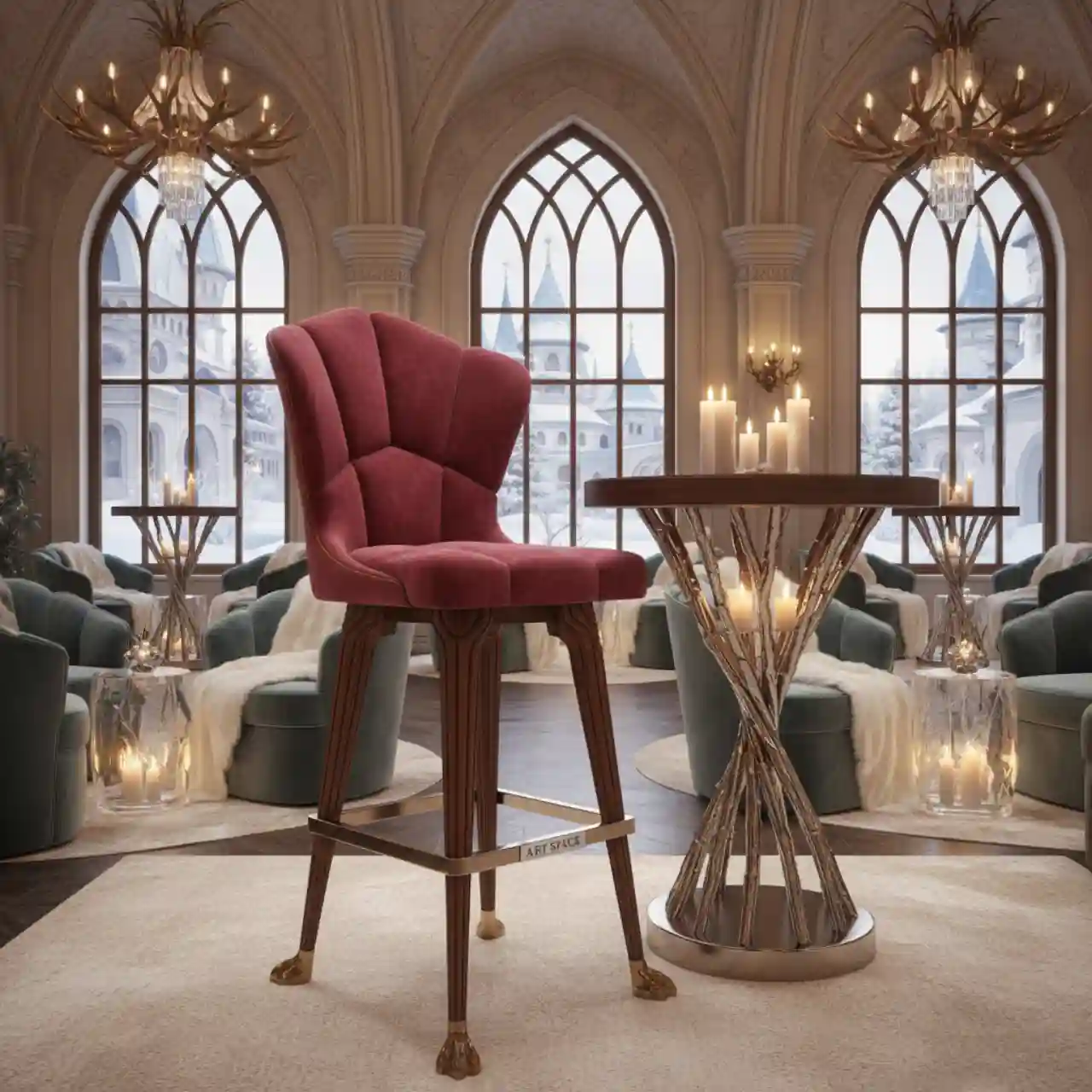 Барный стул Гардур велюр бордовый