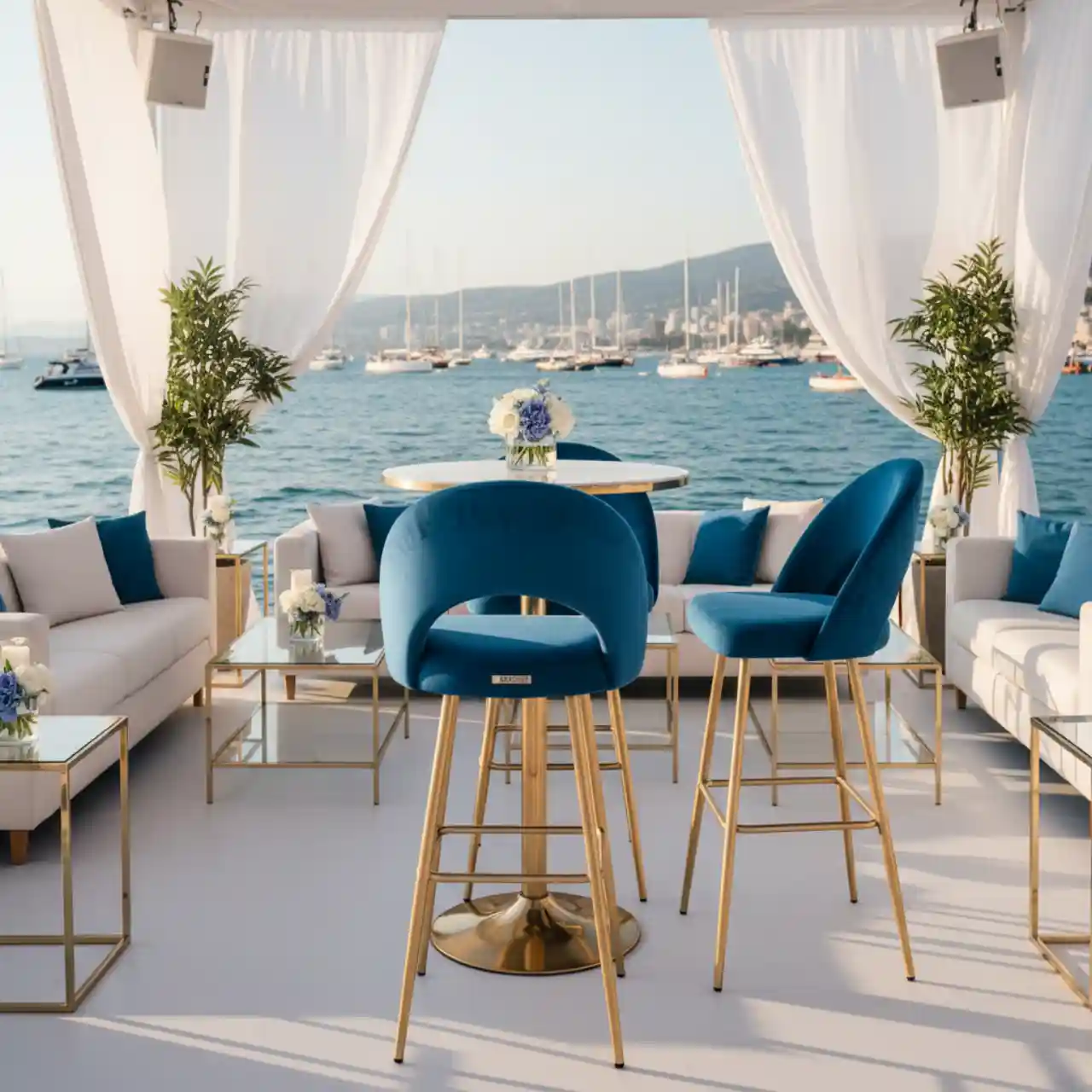 Барный стул Гардур голубой велюр