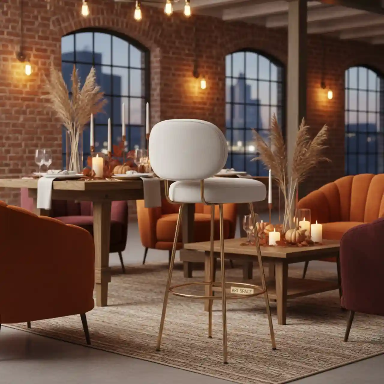 Барный стул белый велюр Bruno