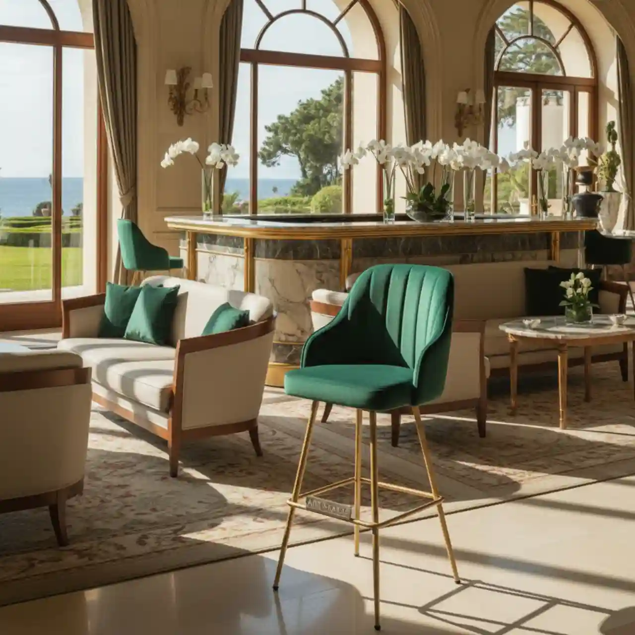 Барный стул Solar изумрудный велюр Bella 37 вертикальная прострочка