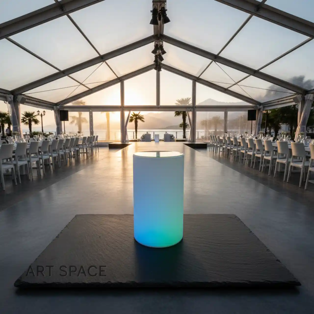 Столы коктейльные светящиеся БОЧКА LED RGBW подсветка включая опцию: стеклянная столешница. Подходит для УЛИЦЫ и помещения