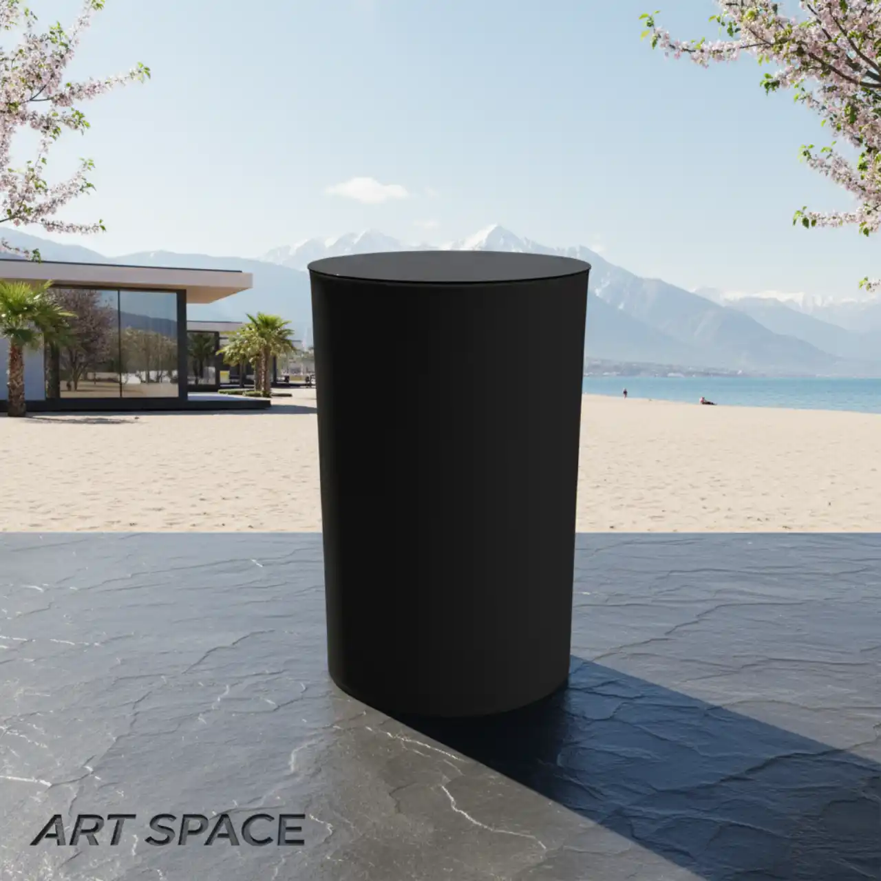 Столы коктейльные БОЧКА с черным чехлом и СТЕКЛЯННОЙ столешницей.