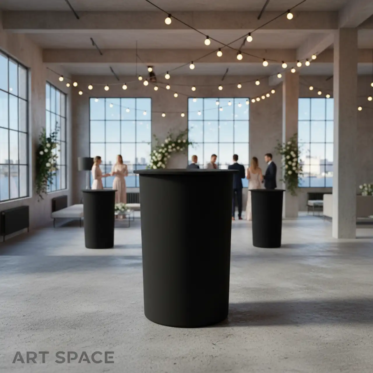 Столы коктейльные БОЧКА с черным чехлом и столешницей МДФ черного цвета