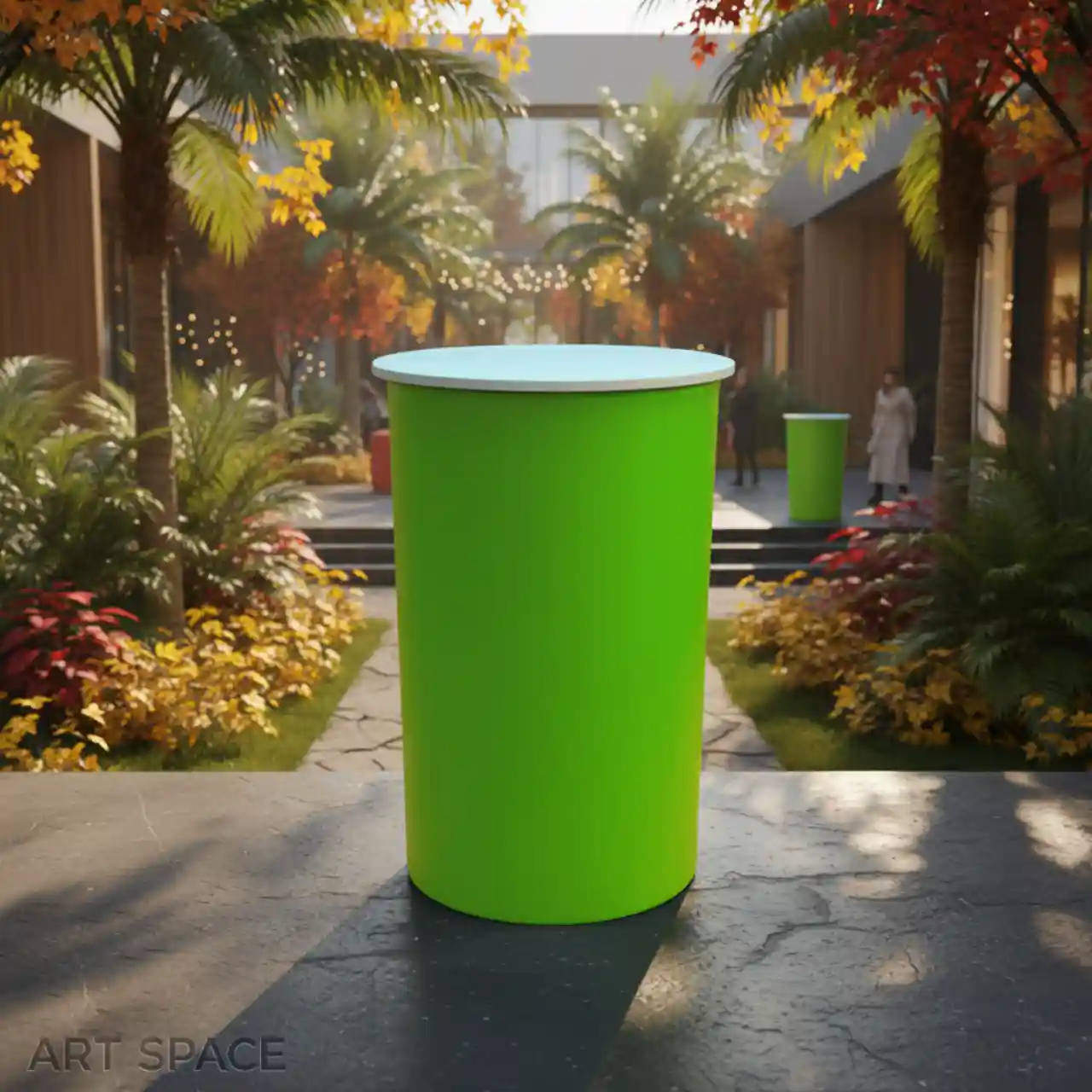 Столы коктейльные БОЧКА с салатовым чехлом и столешницей МДФ белого цвета