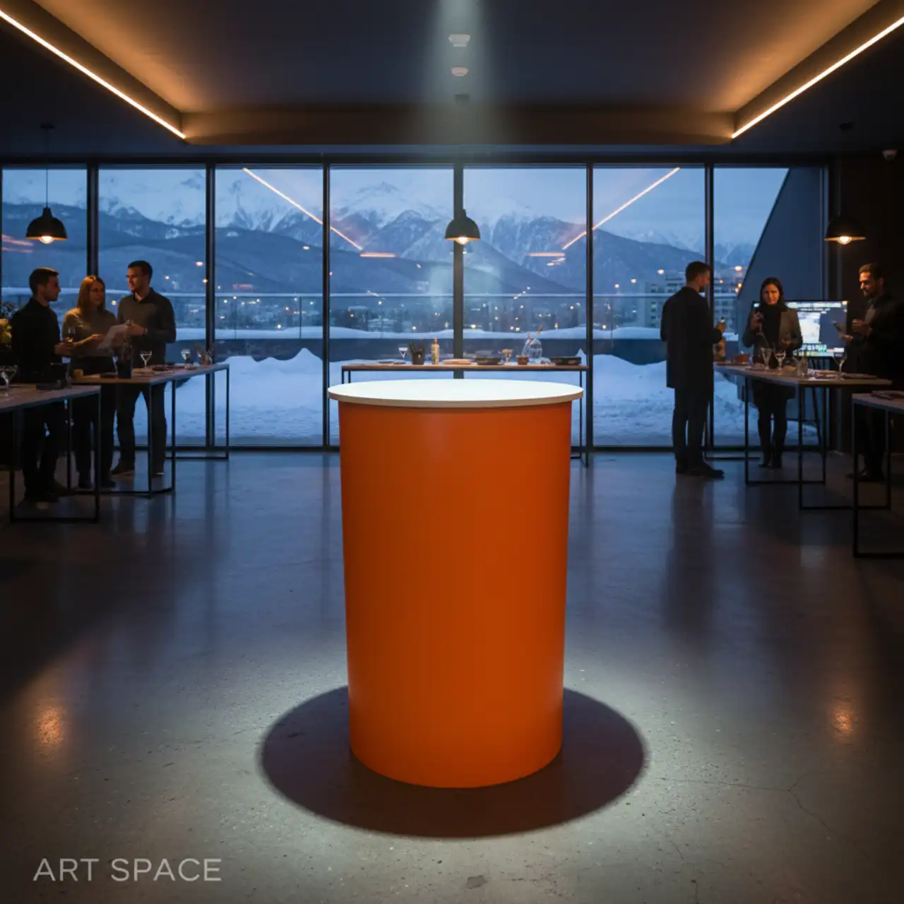 Столы коктейльные БОЧКА с оранжевым чехлом и столешницей МДФ белого цвета