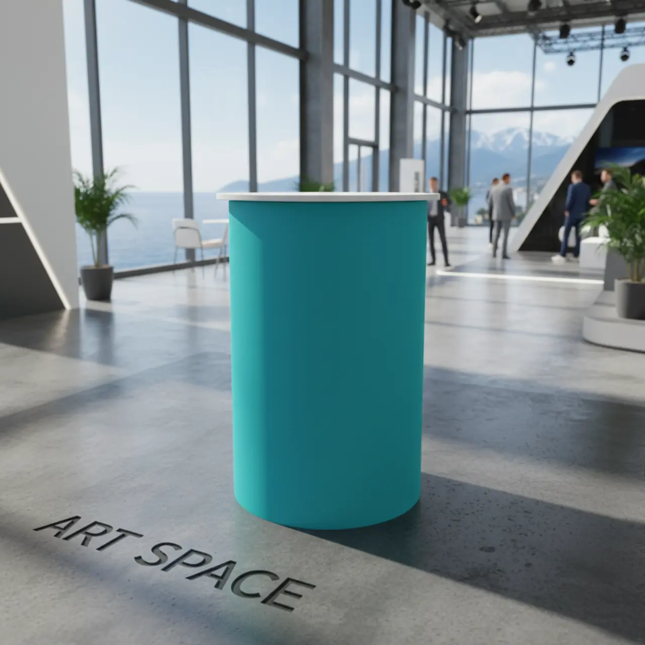 Столы коктейльные БОЧКА с бирюзовым чехлом и столешницей МДФ белого цвета