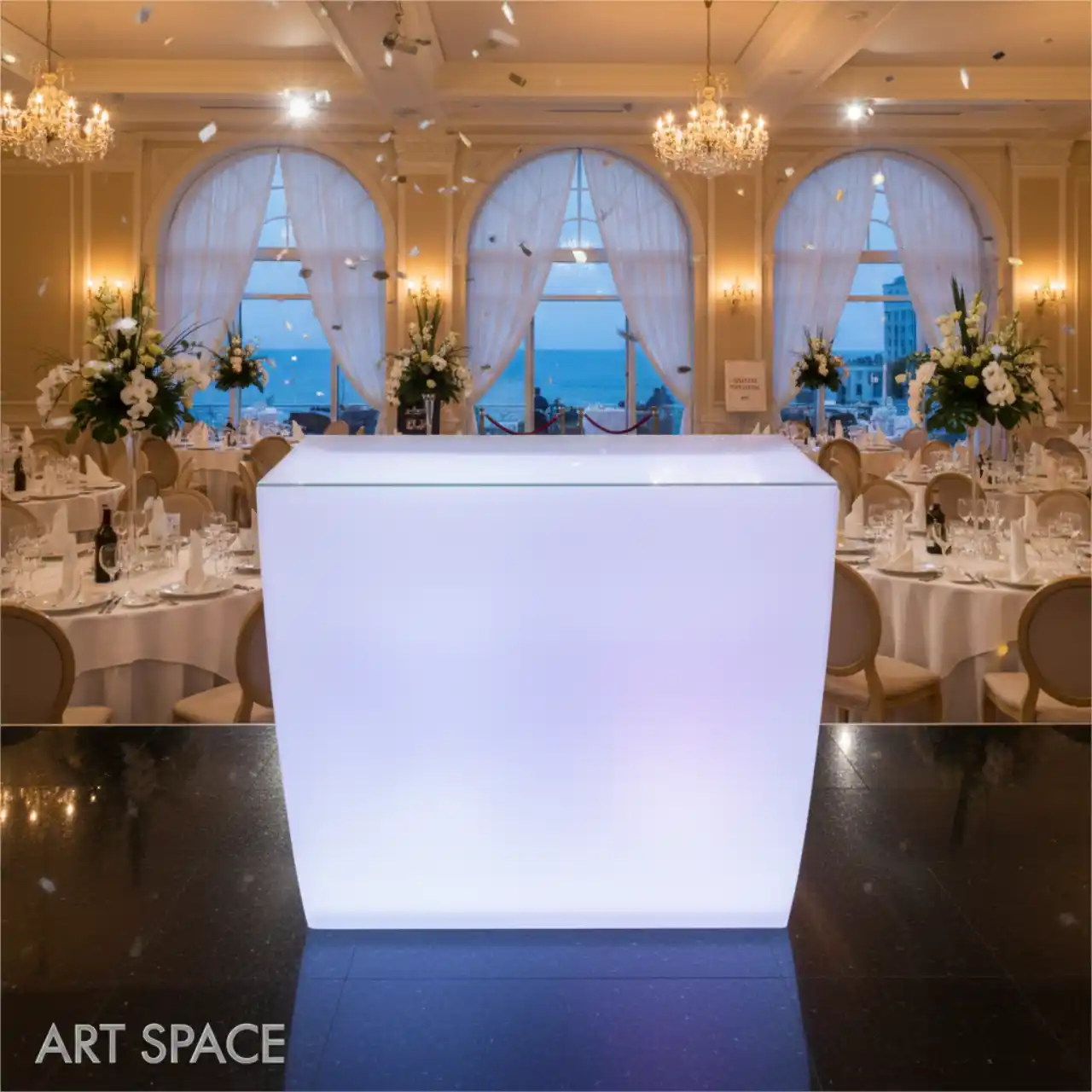 Стойки светящиеся ПРЯМЫЕ ресепшен LED RGBW подсветка, стойки ресепшен, БАРНЫЕ, промо стойки, для регистрации гостей