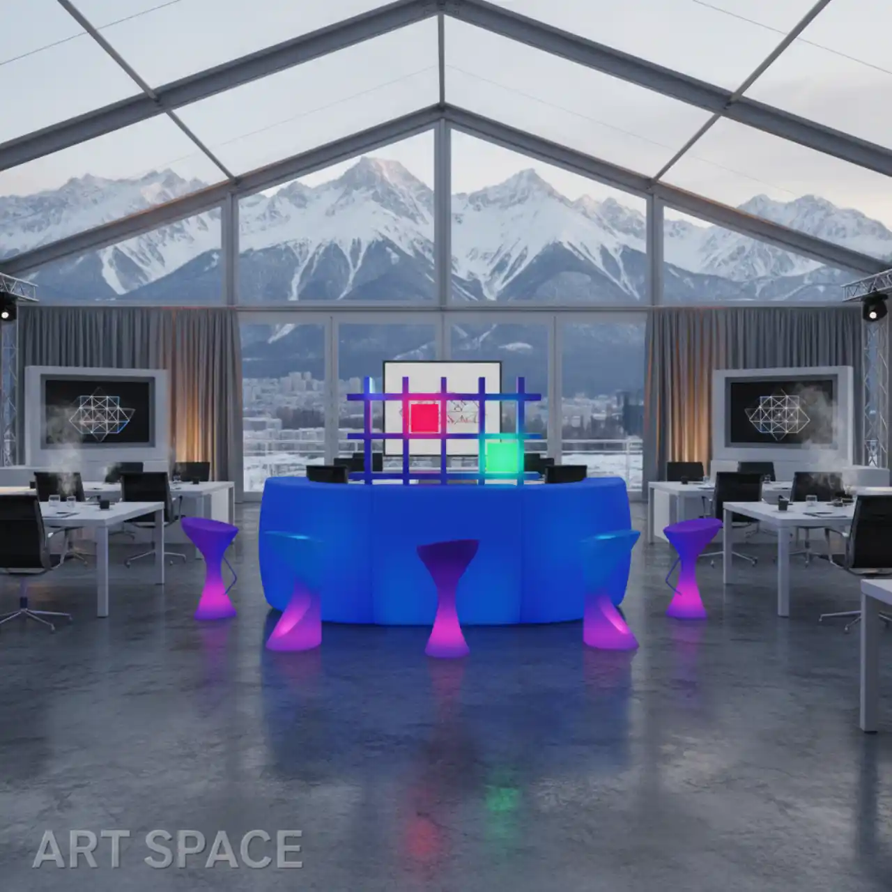 Стойки светящиеся 3х СЕКЦИОННАЯ ресепшен LED RGBW подсветка, стойки ресепшен, БАРНЫЕ, промо стойки, для регистрации гостей