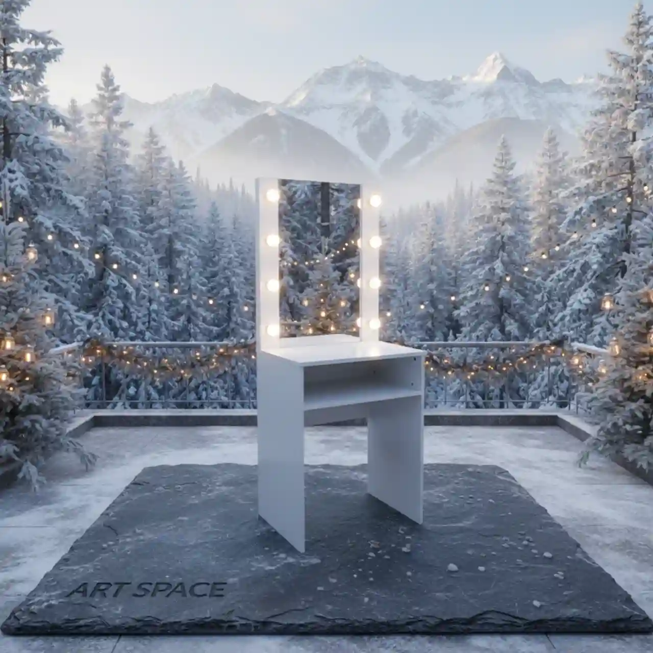 Гримерные столы для визажиста MAKE UP - ЛДСП с зеркалом, подсветкой, узкие, белого цвета