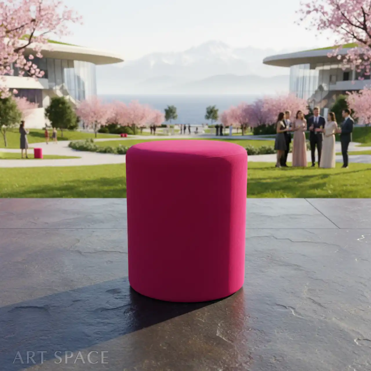 Пуфы мягкие, МАЛИНОВЫЙ цвет, велюр