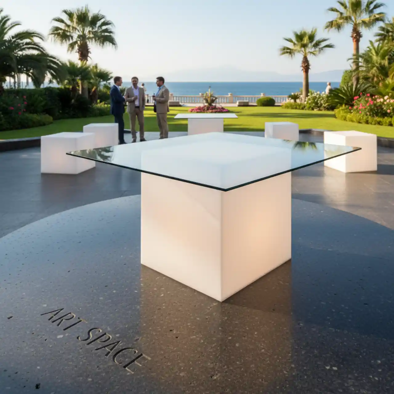 Столы светящиеся КУБ, размер 150х150 см. LED RGBW подсветка