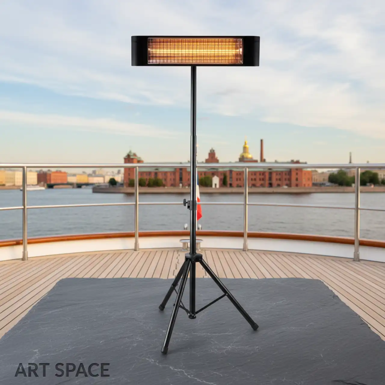 Обогреватели электрические инфракрасные на штативе. Для помещений и улицы в сухую погоду. Максимальная мощность: 1000 Вт