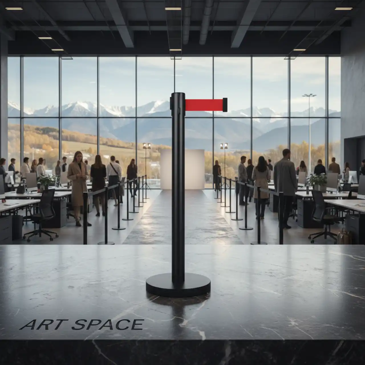 Стойки ограждения (столбики) ЧЕРНОГО цвета, вытяжная ЛЕНТА