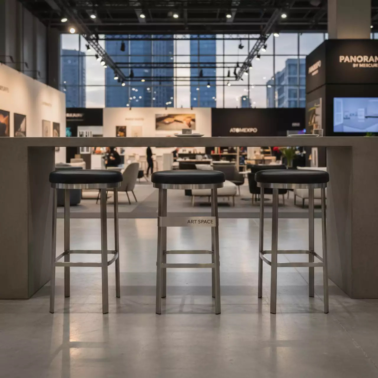 Аренда Барный стул серебристый с черной сидушкой Austin в Panorama by Mercure — ART SPACE