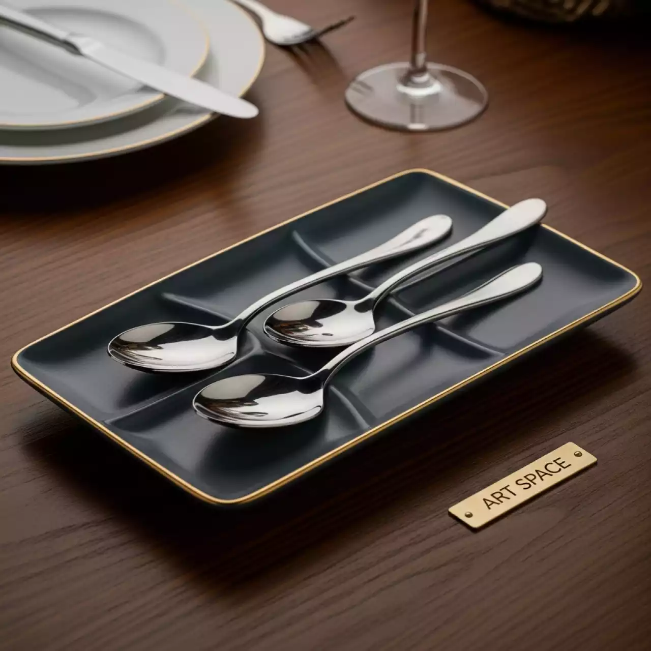 Аренда Блюдо прямоугольное с выемками для ложек 265х95 мм в ресторане «Баран-Рапан» — ART SPACE