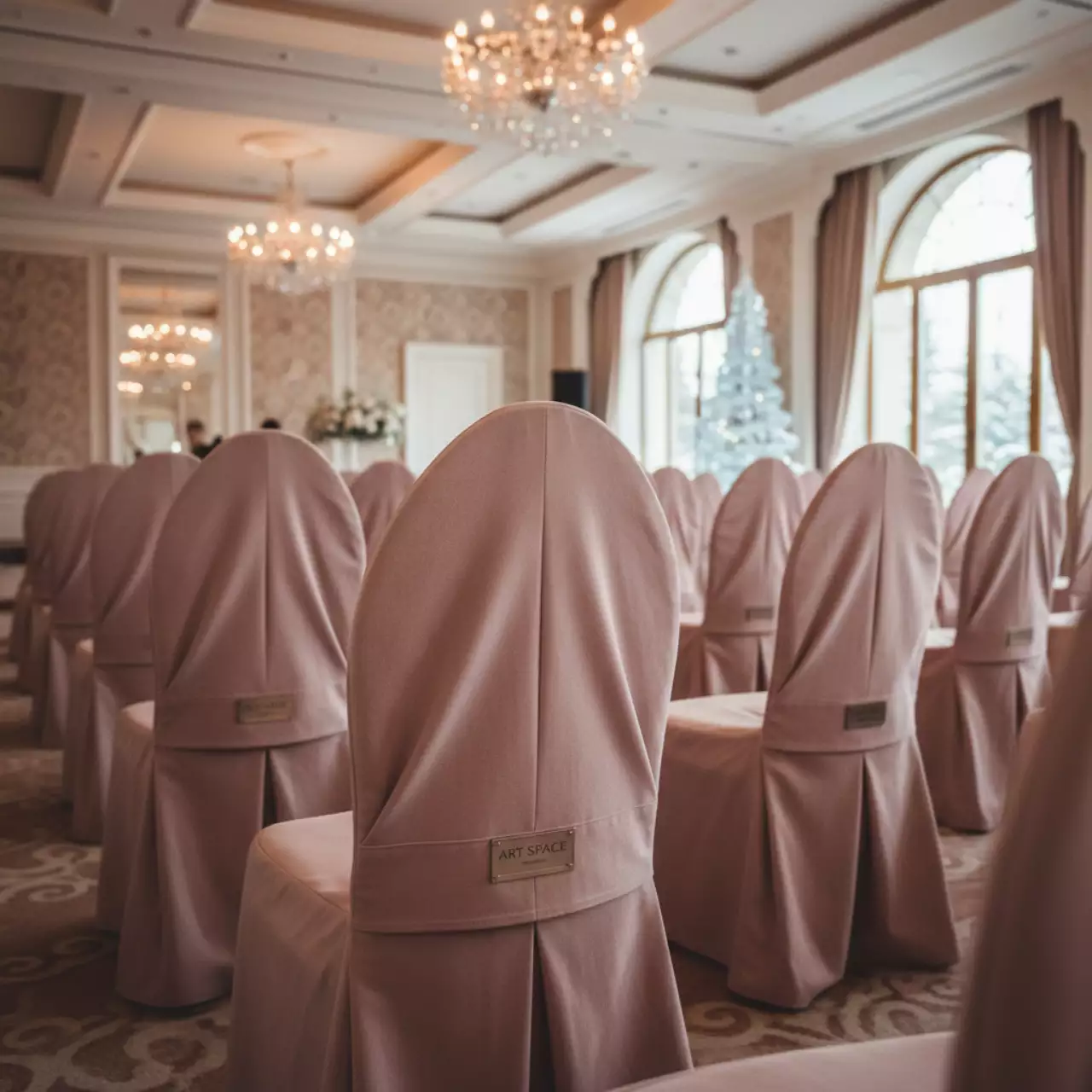 Аренда Чехол на стул Frankfurt "елка" пыльная роза в Grand Karat Sochi — ART SPACE