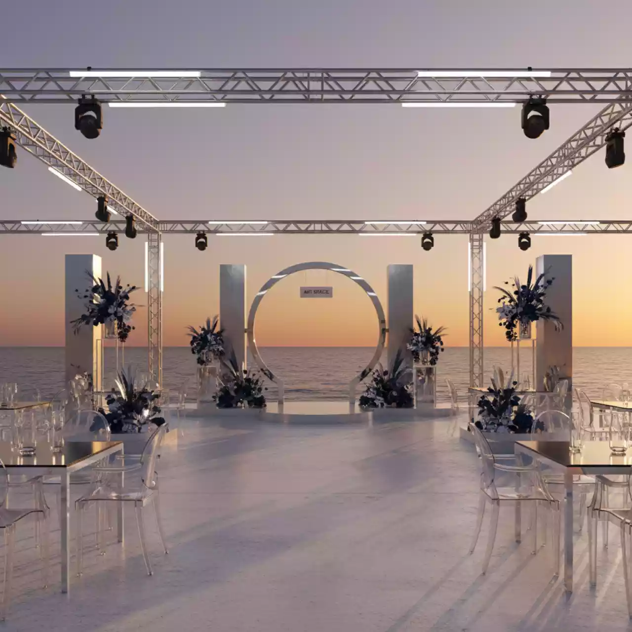 Аренда Декор зала на свадьбу в пляжном клубе Del Mar — ART SPACE