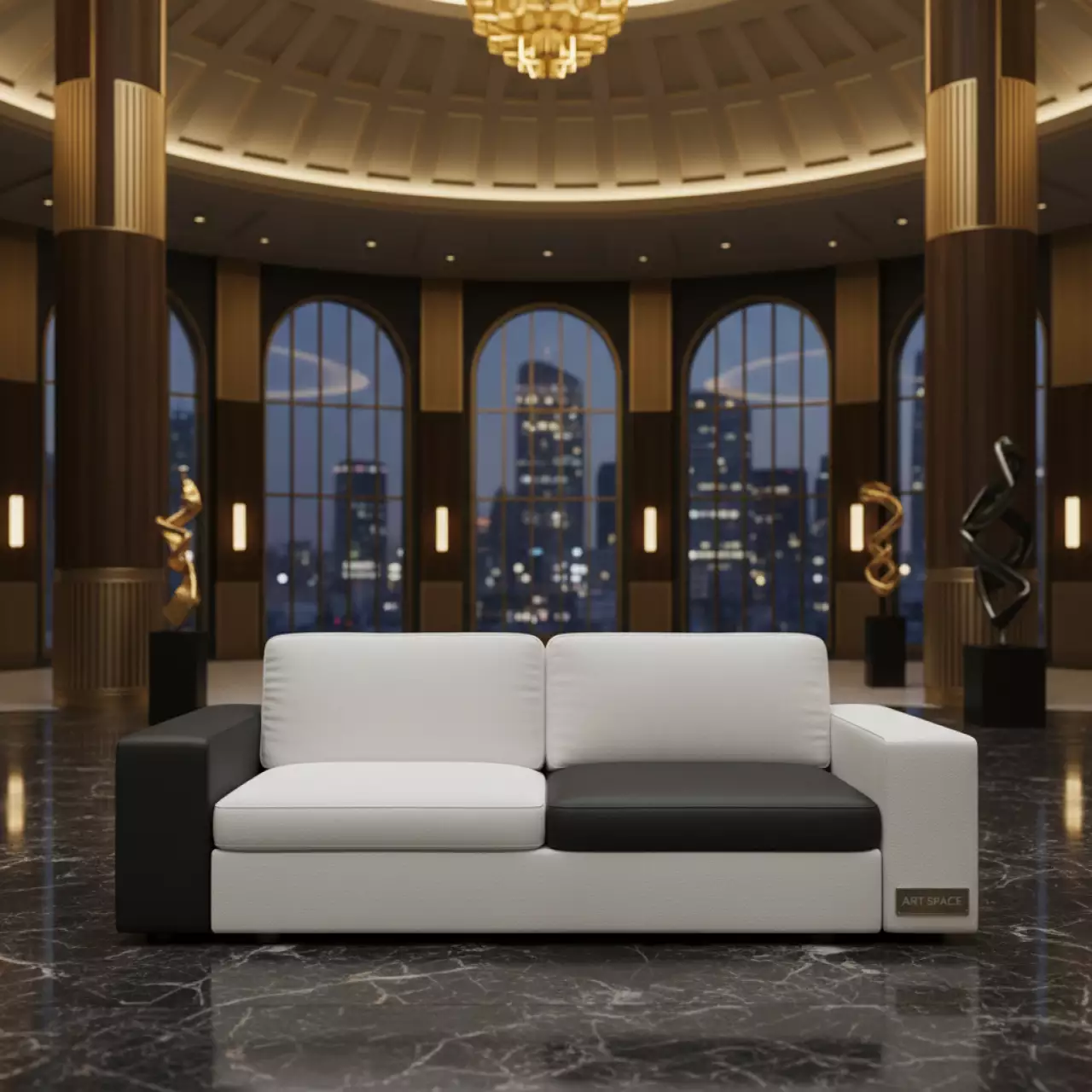 Аренда Диван бело черный из экокожи Cube на арене «Фишт» — ART SPACE