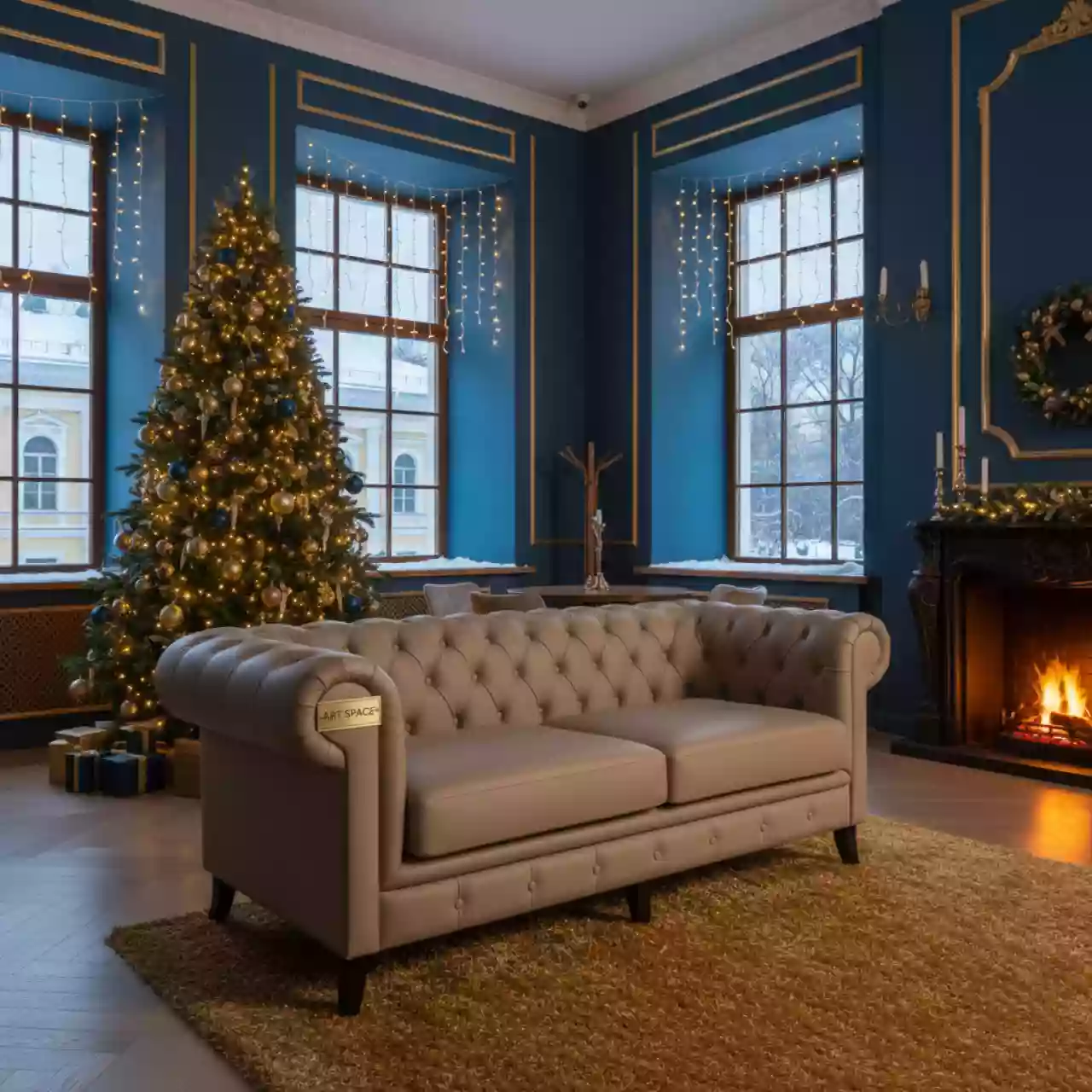 Аренда Диван Честерфилд экокожа Domus taupe ножки бук черные в усадьбе Голицына — ART SPACE