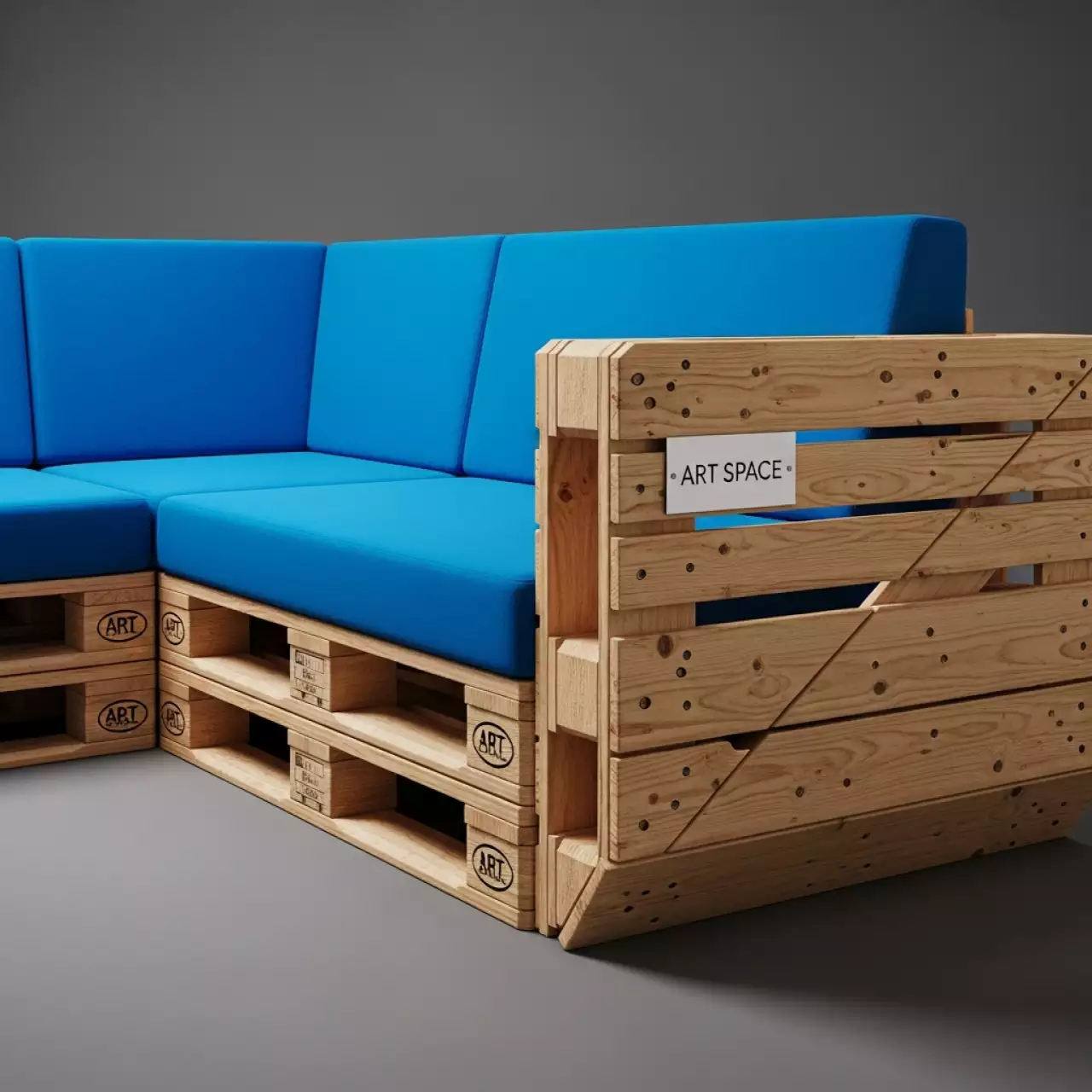 Аренда Диван из паллет угловой с синей подушкой в Swissôtel Resort Sochi Kamelia — ART SPACE