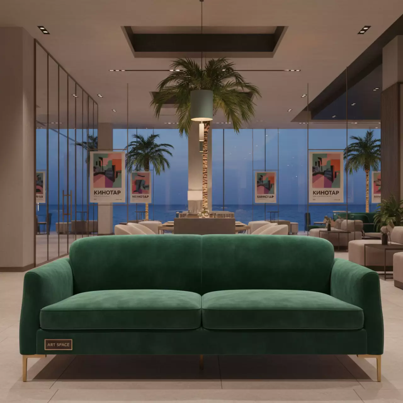 Аренда Диван Matrix велюр Velutto 08 с противопожарной пропиткой металлические ножки в пляжном комплексе VinoGrad — ART SPACE