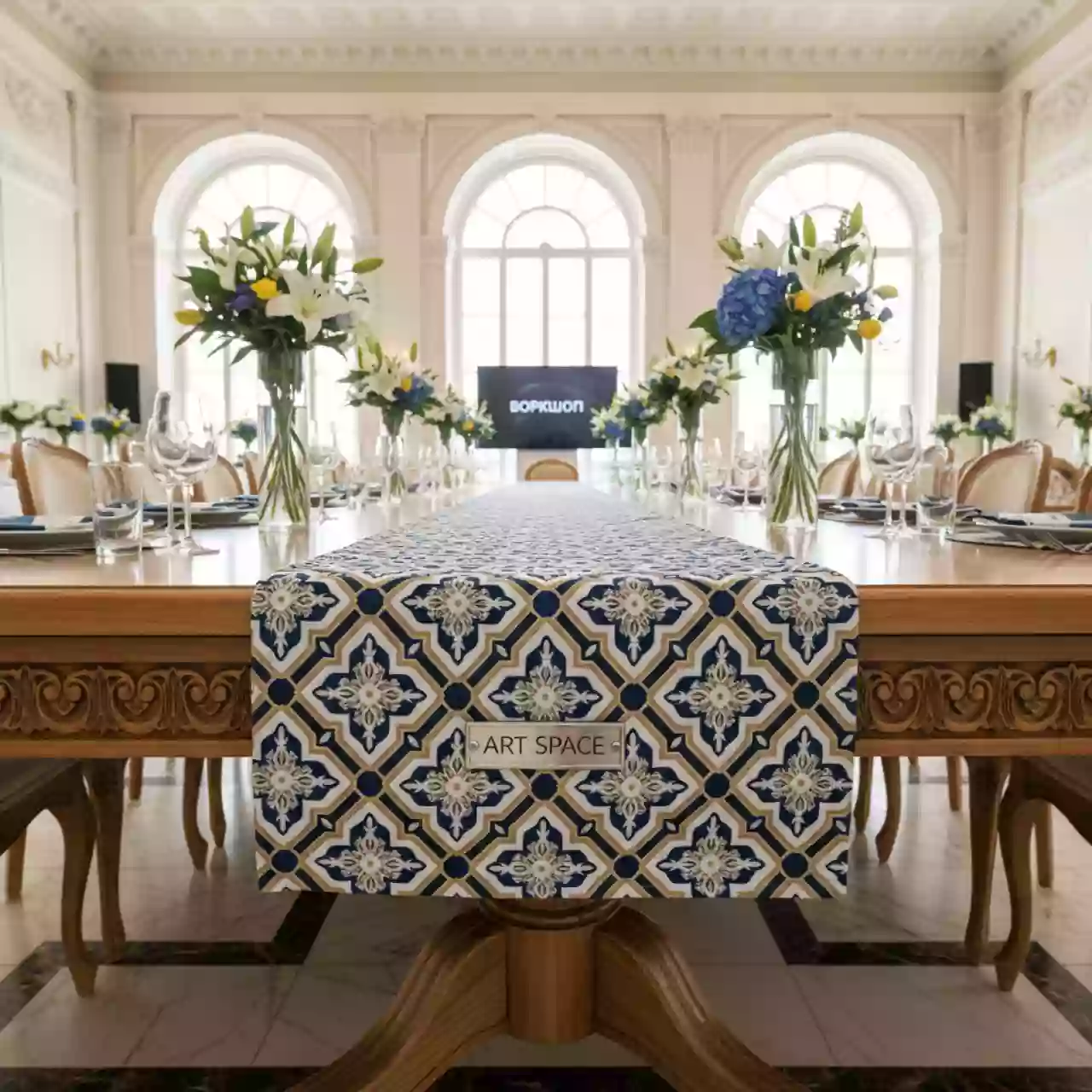 Аренда Дорожка из хлопка с декором в банкетном зале «Дельфин» — ART SPACE
