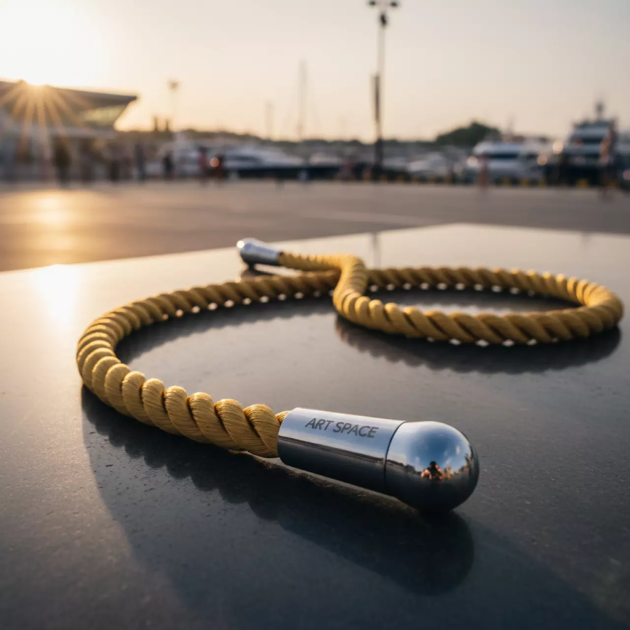 Аренда Канат золотой с круглой оконцовкой хром на территории Морпорта Сочи — ART SPACE