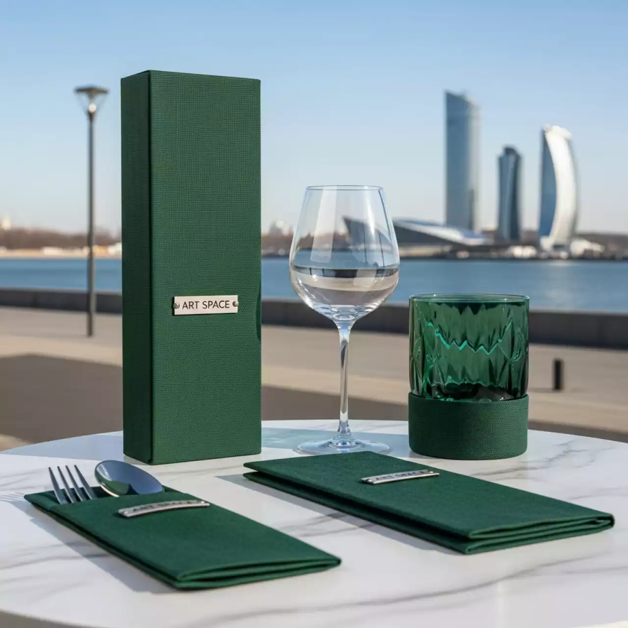 Аренда Комплект плейсмат и куверт на 2 прибора зеленый на Имеретинской набережной — ART SPACE