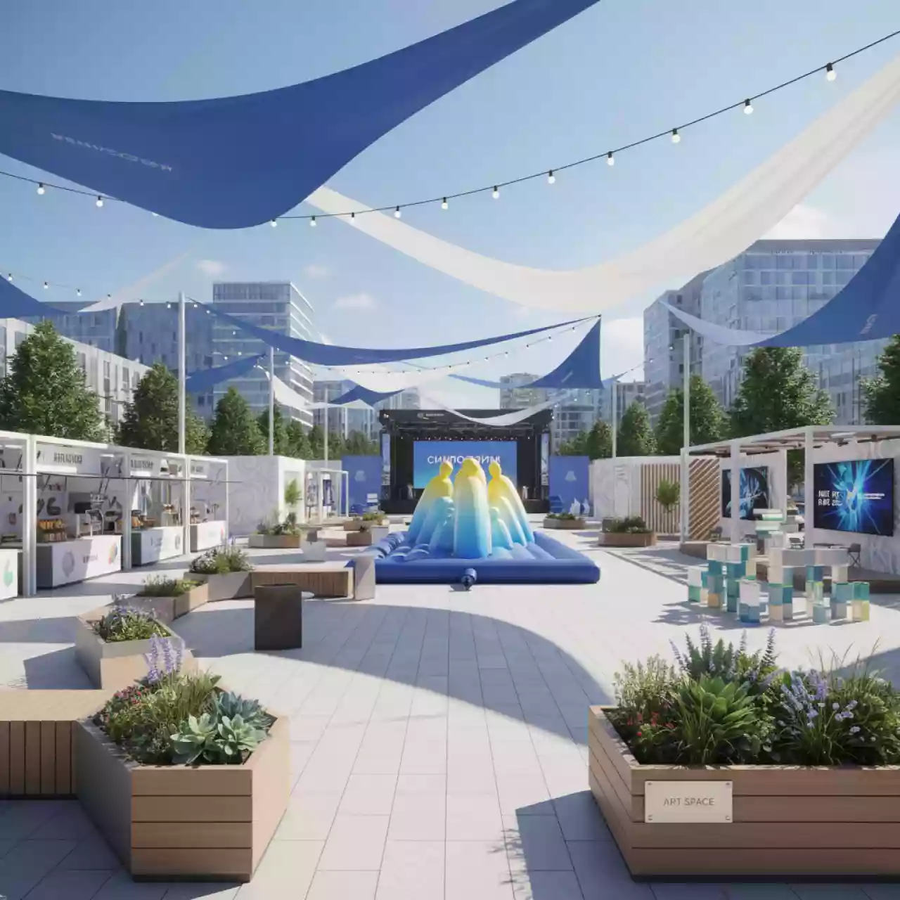 Аренда Корпоратив летний с аттракционами на Медальной площади — ART SPACE