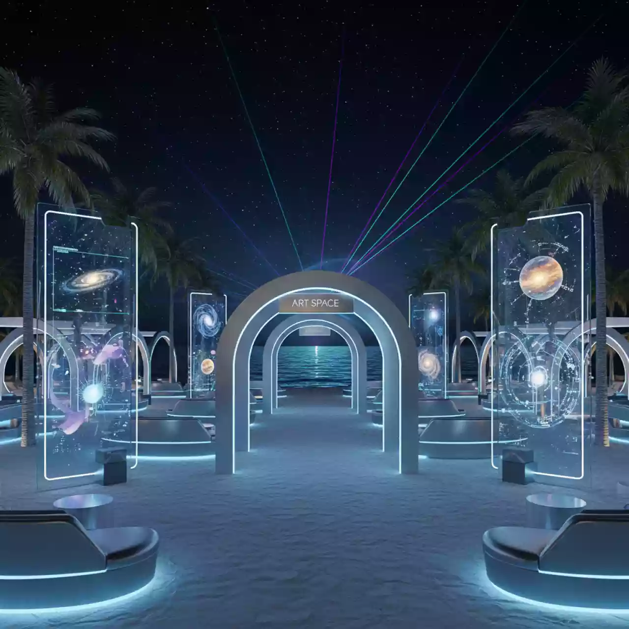 Аренда Корпоратив новогодний космопати в пляжном комплексе VinoGrad — ART SPACE