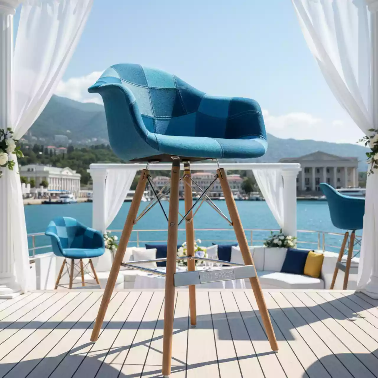 Аренда Кресло барное Eames DAW Patchwork Blue на VIP теплоходе (Морпорт Сочи) — ART SPACE