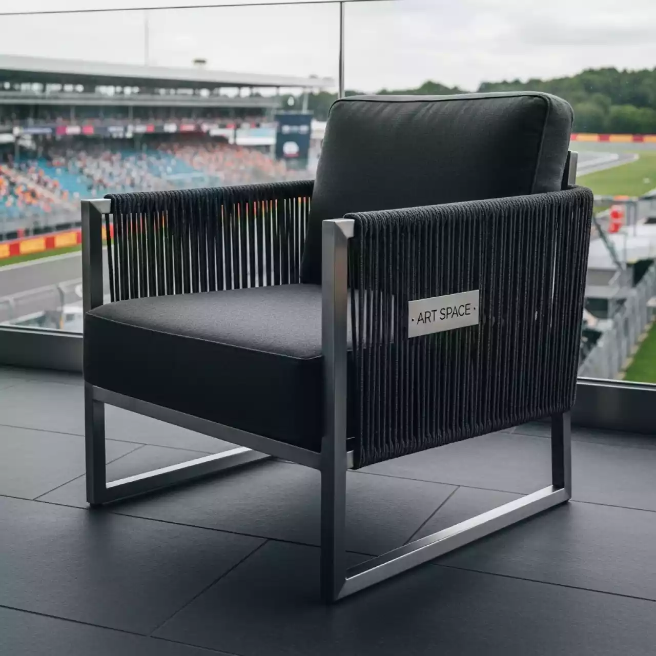 Аренда Кресло Диего плетеное из роупа алюминиевый каркас темно серое на вилле «Анна» — ART SPACE