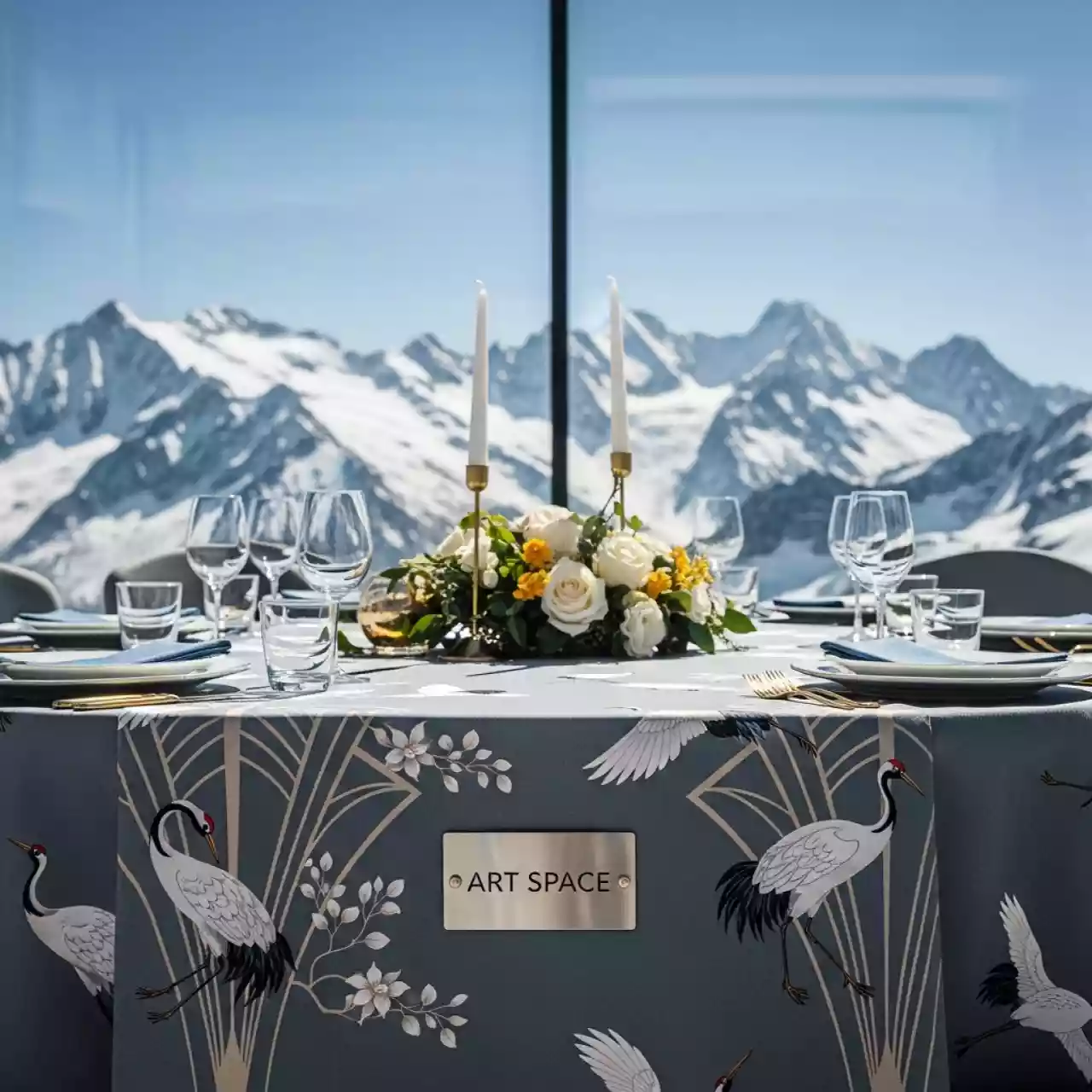 Аренда Куверт на 3 прибора журавинка цветок светло серый на площадке Rosa Peak (2320м) — ART SPACE