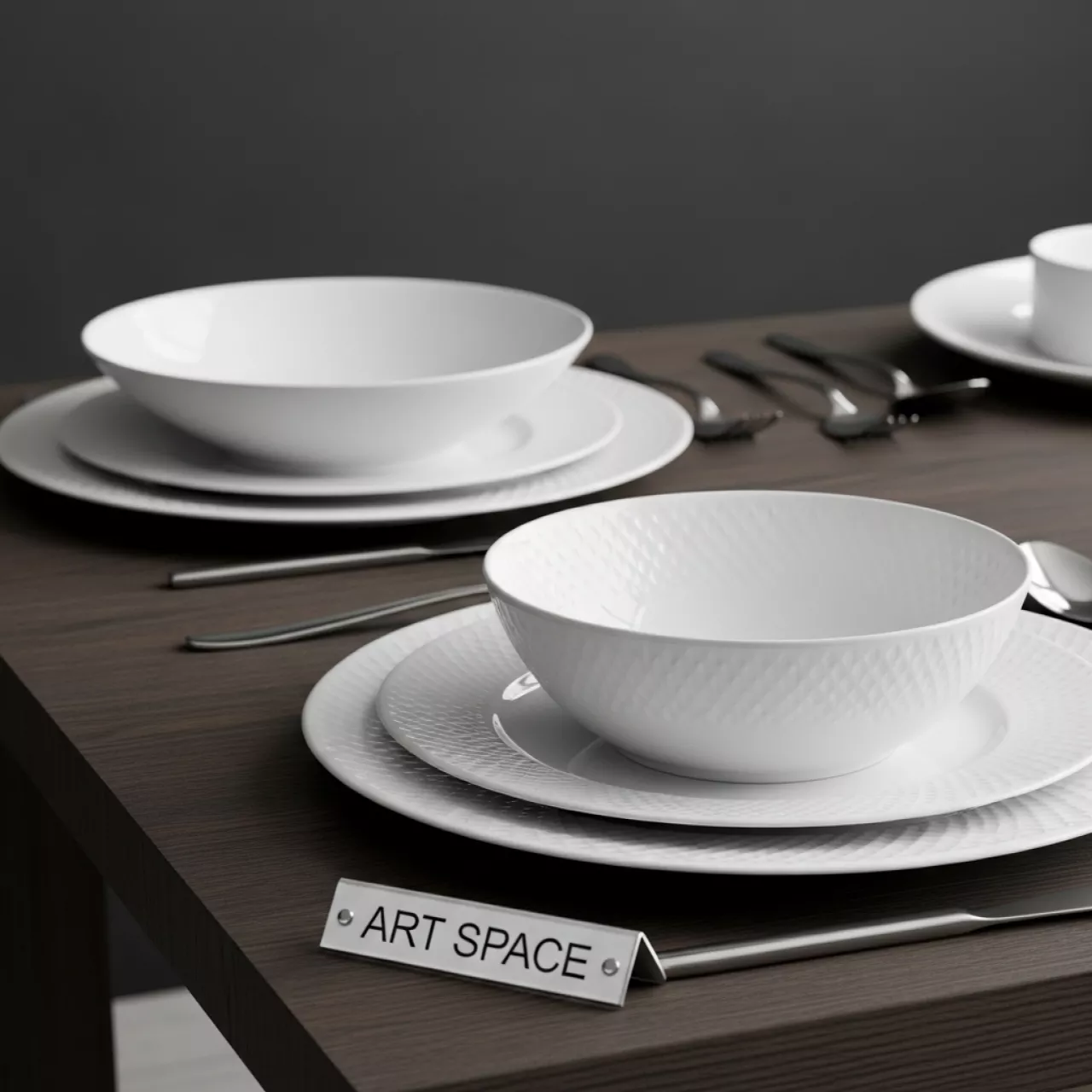 Аренда Кувертов на 3 прибора Журавинка Гладь Белая в ресторане «Плакучая Ива» — ART SPACE