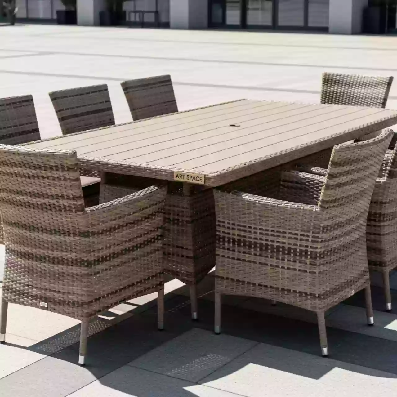 Аренда Мебельная группа Modena XL бежево коричневая из искусственного ротанга на 8 персон стол 240х100 на Медальной площади — ART SPACE